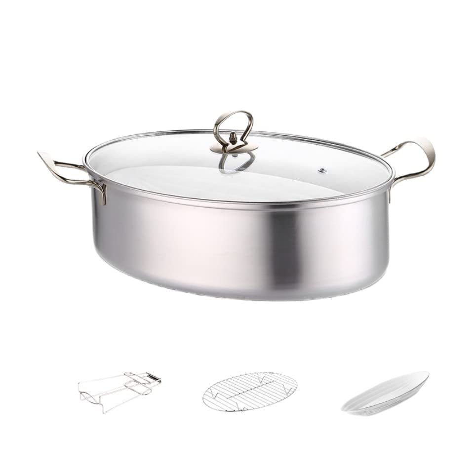 Amazon｜ステンレス鋼の魚蒸し器 楕円形の蒸し魚鍋多目的楕円形の焙煎